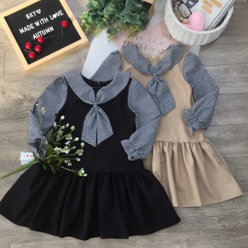 Váy đuôi cá cổ nơ kẻ size 4-8 